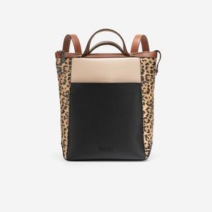 Cole Haan Grand Ambition Small Convertible Backpack In Leopard, Black, and Cream